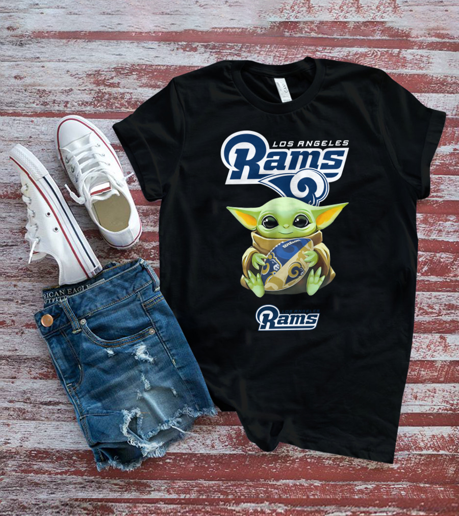 Star Wars Baby Yoda Los Angeles Rams Football Hug T-Shirt