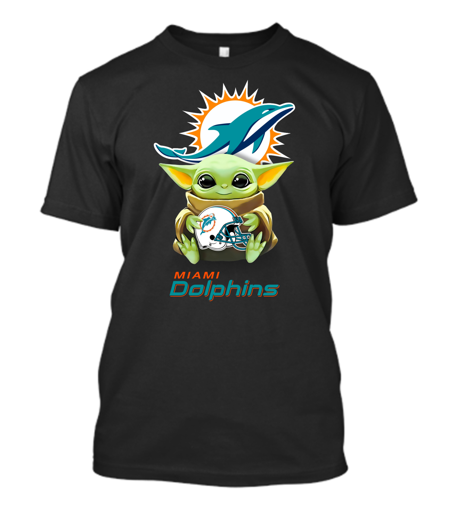 Baby Yoda Holding Miami Dolphins Helmet With Team T-Shirt
