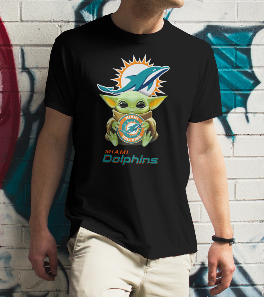 Star Wars Baby Yoda Holding Miami Dolphins NFL T-Shirt