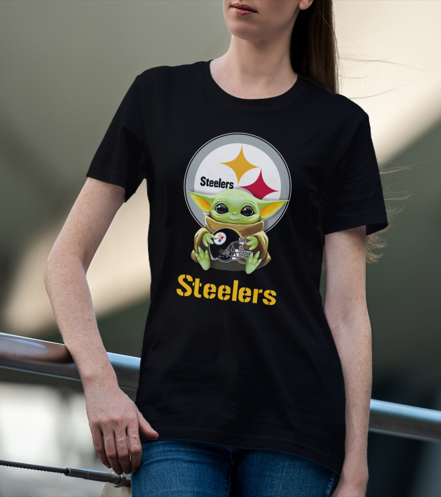 Star Wars Baby Yoda Hug Steelers Helmet With Pittsburgh Steelers T-Shirt