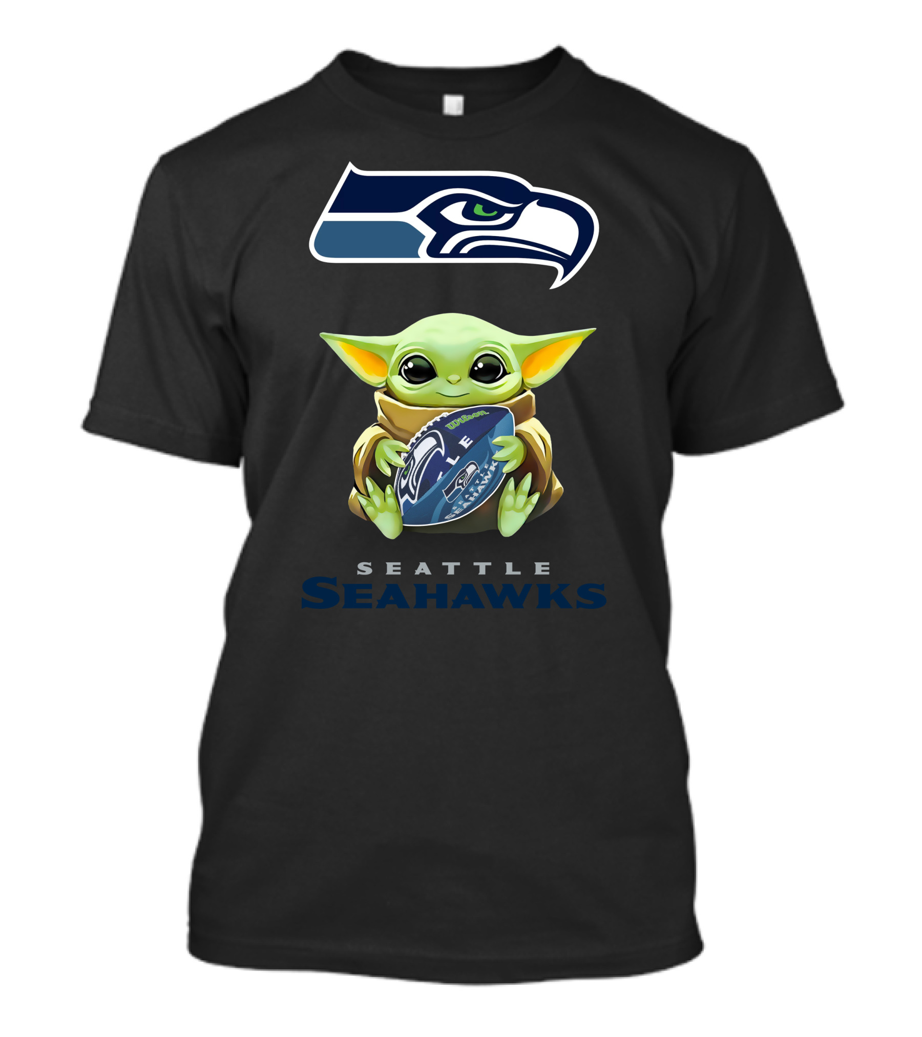 Star Wars Baby Yoda Holding Seattle Seahawks Football T-Shirt