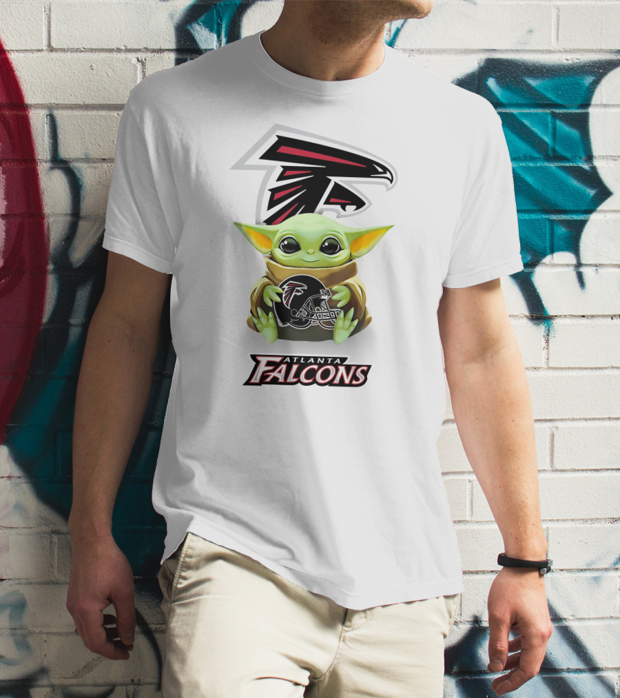 Baby Yoda Holding Atlanta Falcons Helmet With Large T-Shirt