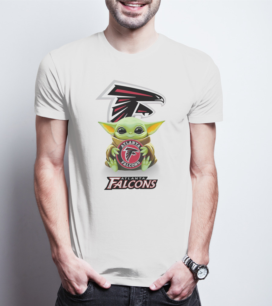 Baby Yoda Hugging Atlanta Falcons Football Emblem T-Shirt