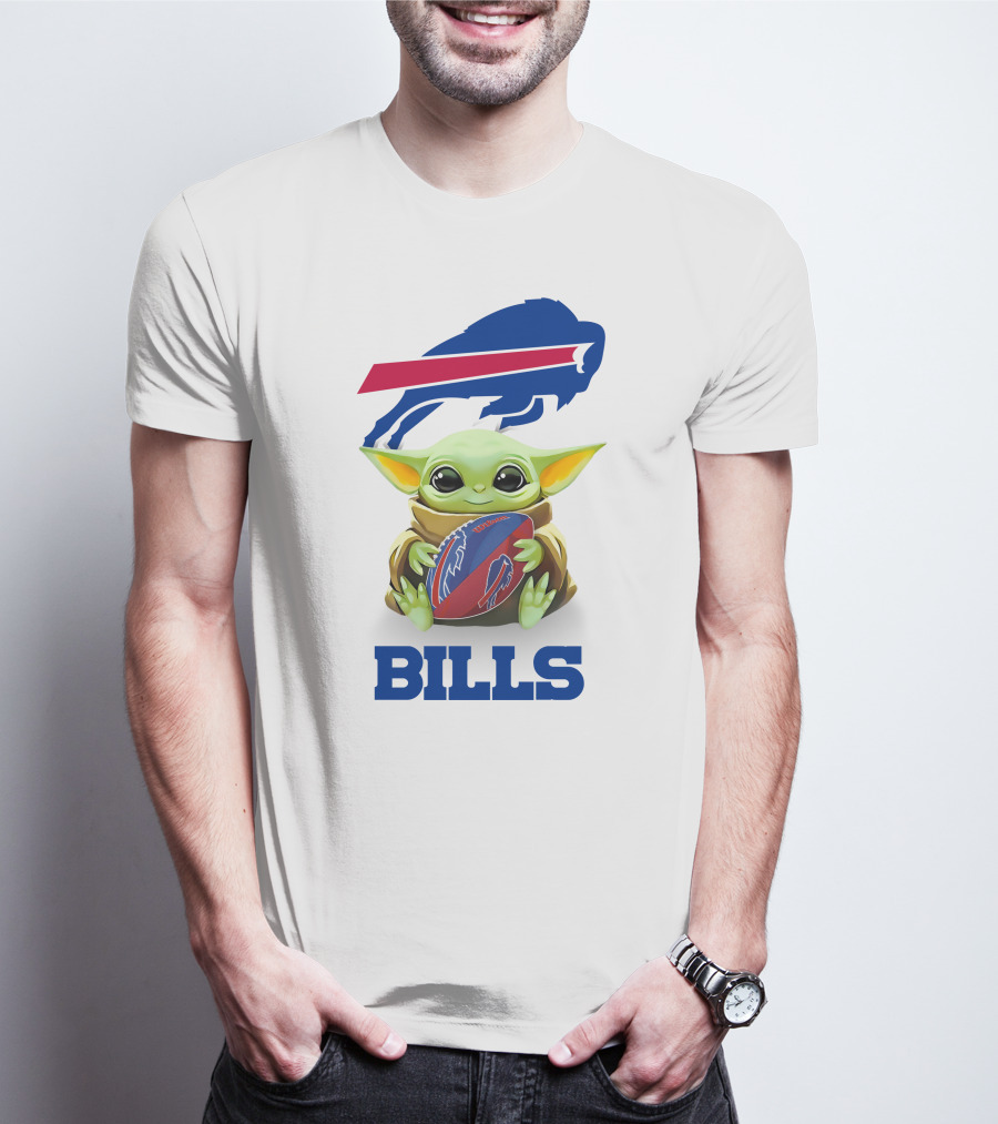 Buffalo Bills Baby Yoda Holding Football Fan Tailgate White T-Shirt