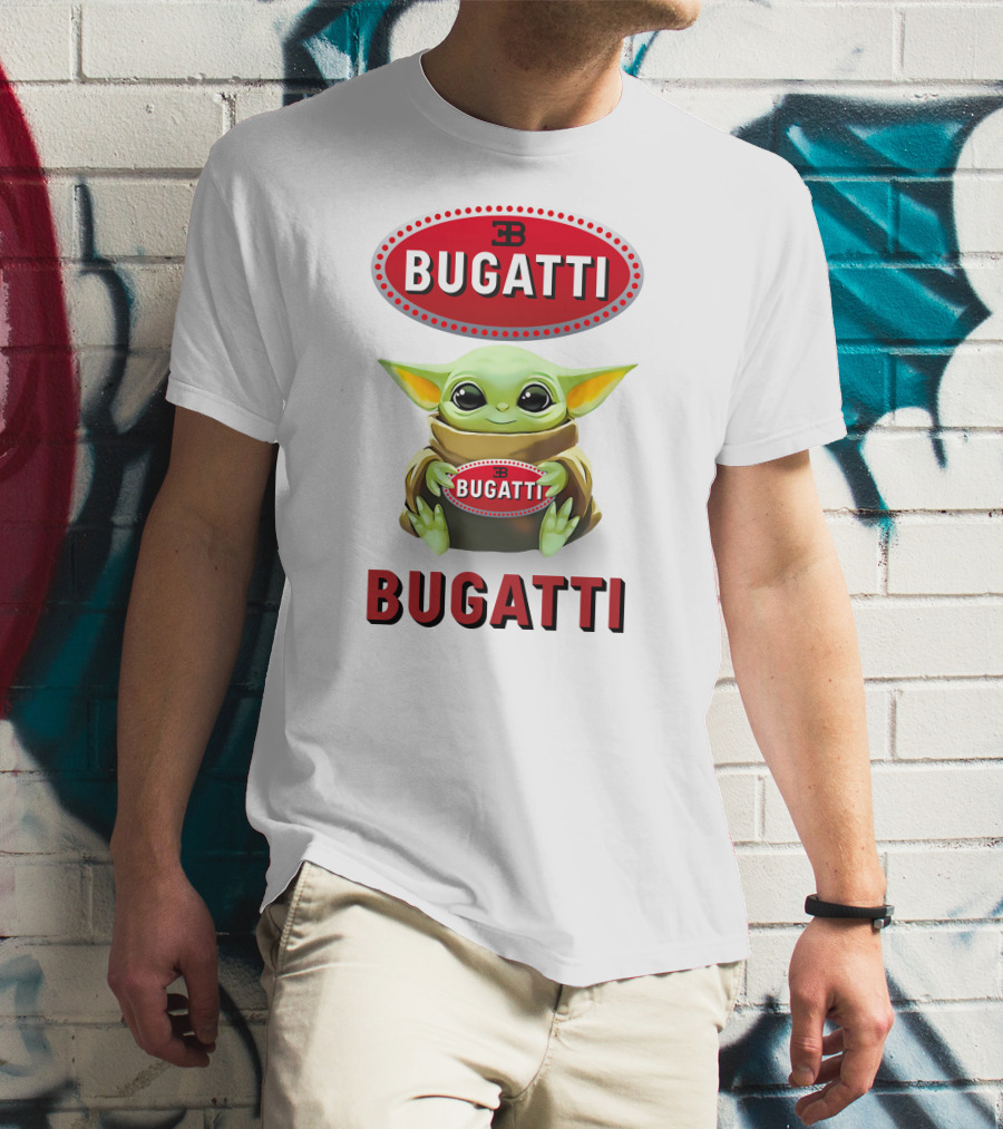 Baby Yoda Holding Bugatti Logo Emblem T-Shirt