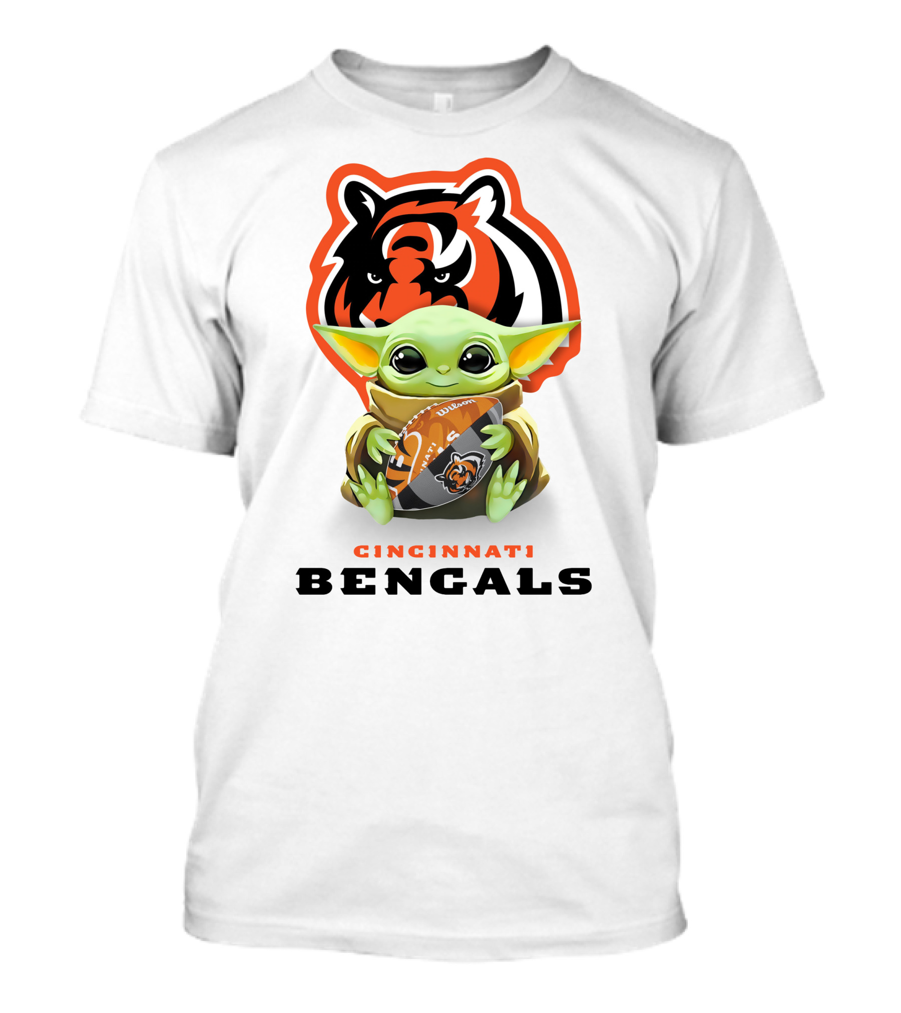 Baby Yoda Hug Cincinnati Bengals Football Fan Art NFL Collaboration T-Shirt