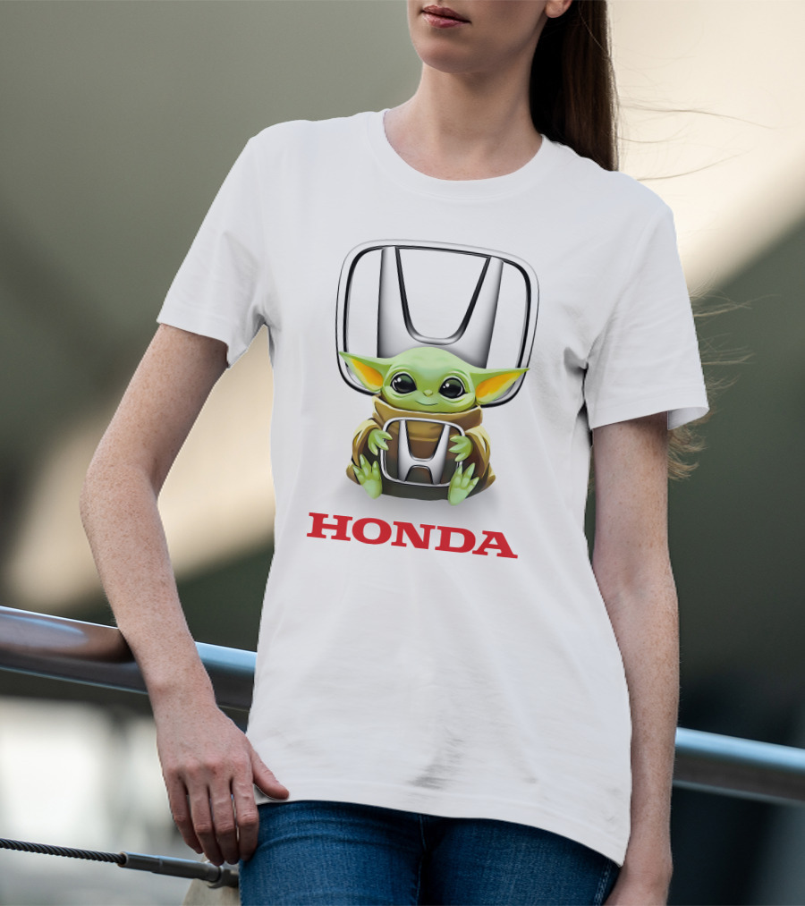 Baby Yoda Holding Honda Emblem White Background T-Shirt