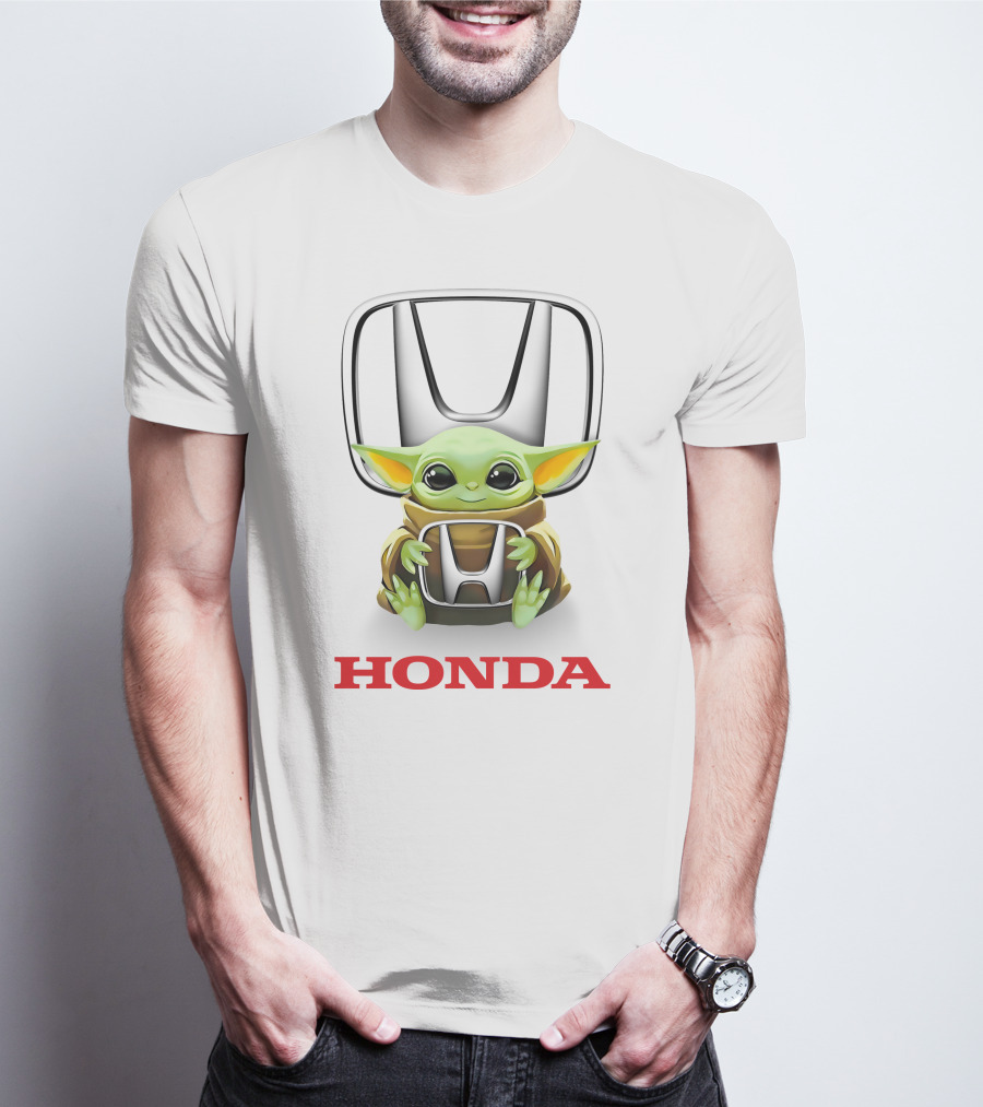 Baby Yoda Holding Honda Emblem White Background T-Shirt