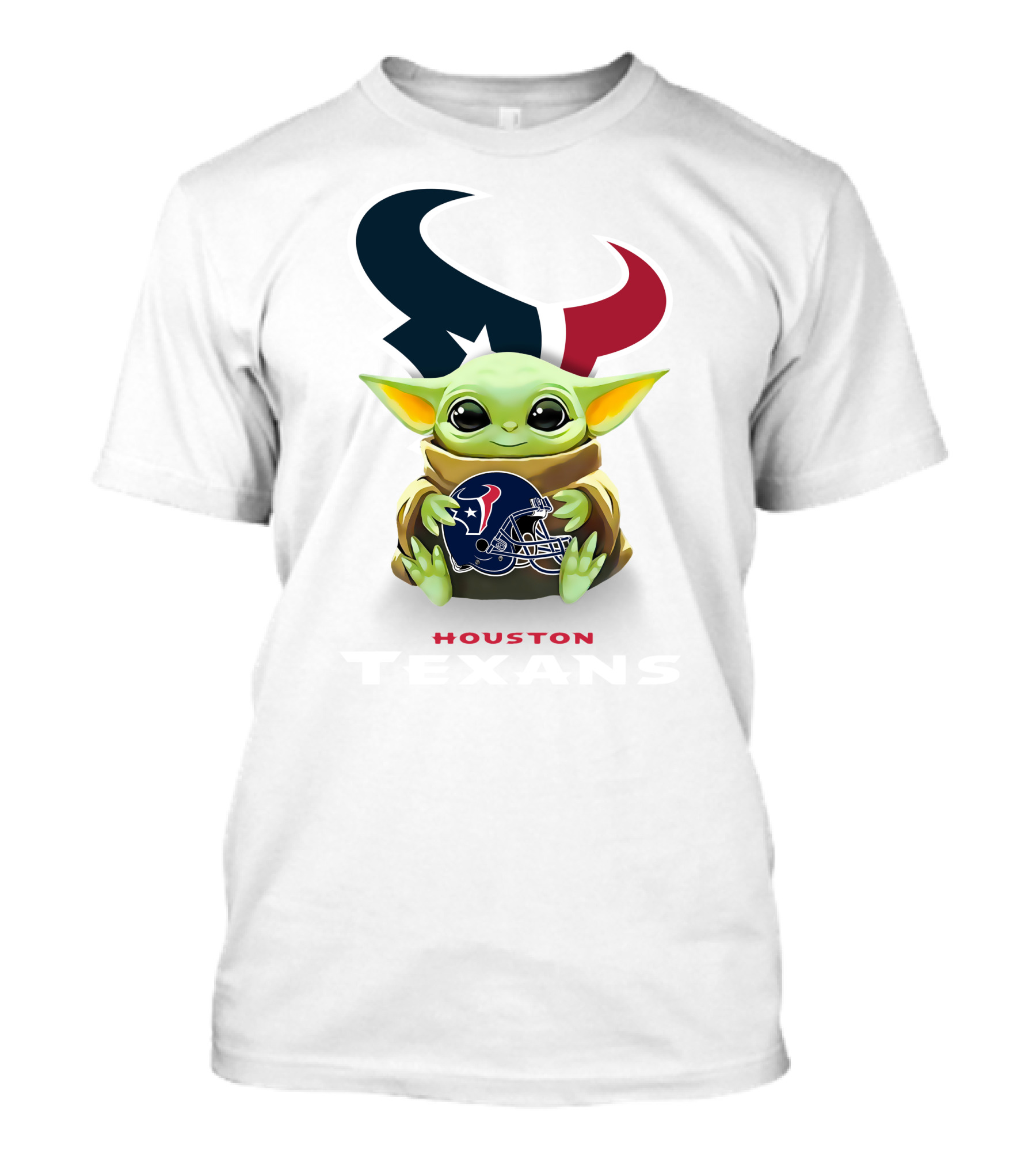 Baby Yoda Houston Texans Logo Helmet Hug T-Shirt