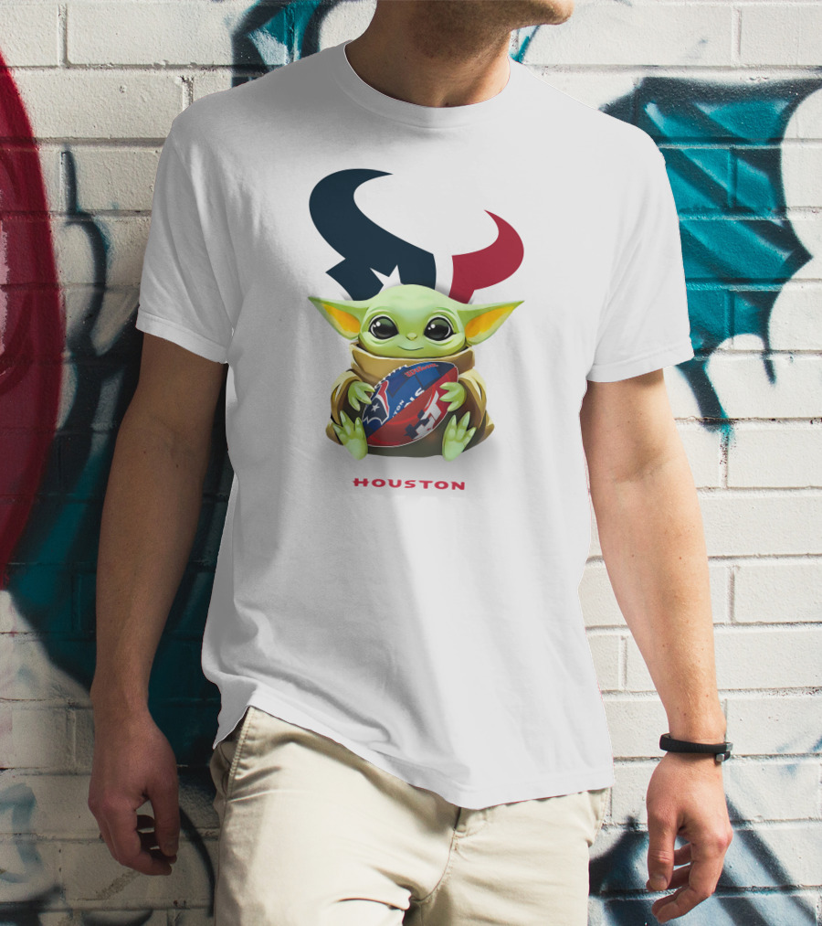 Baby Yoda Hug Houston Texans Football T-Shirt