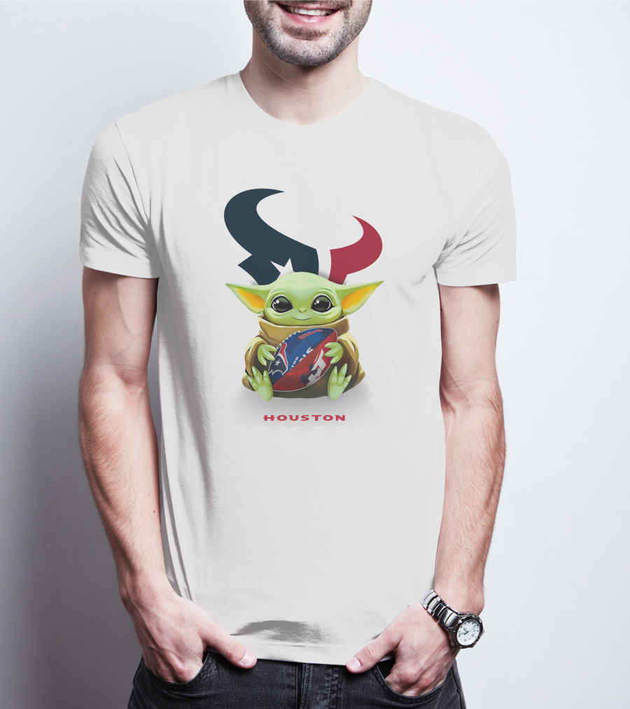 Baby Yoda Hug Houston Texans Football T-Shirt