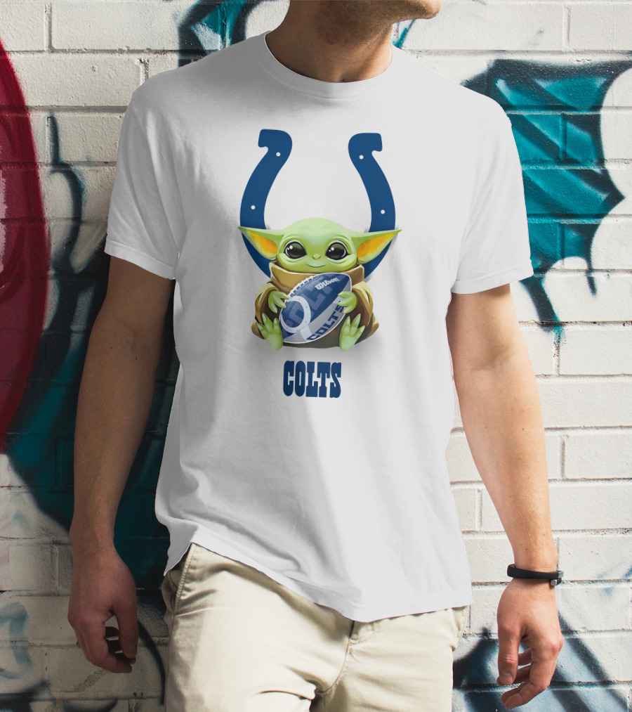 Baby Yoda Hug Colts Football Tailgate Indianapolis White T-Shirt