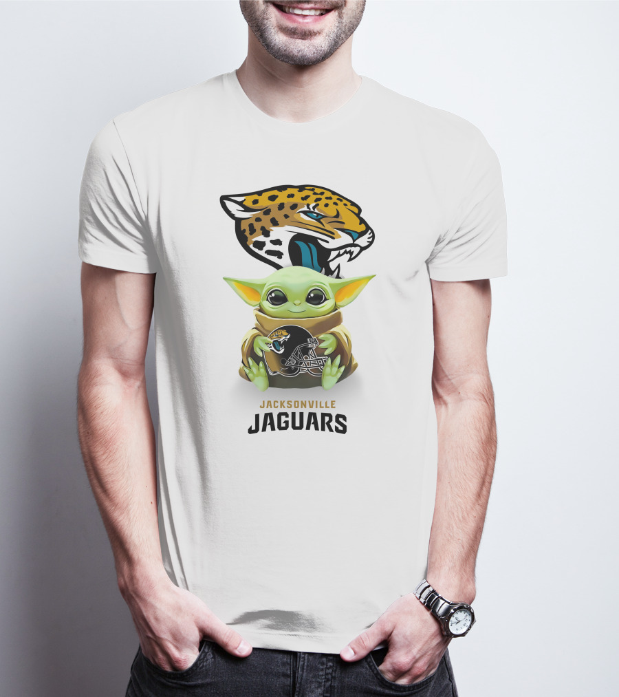 Baby Yoda Jacksonville Jaguars Helmet Hugging Jaguar T-Shirt
