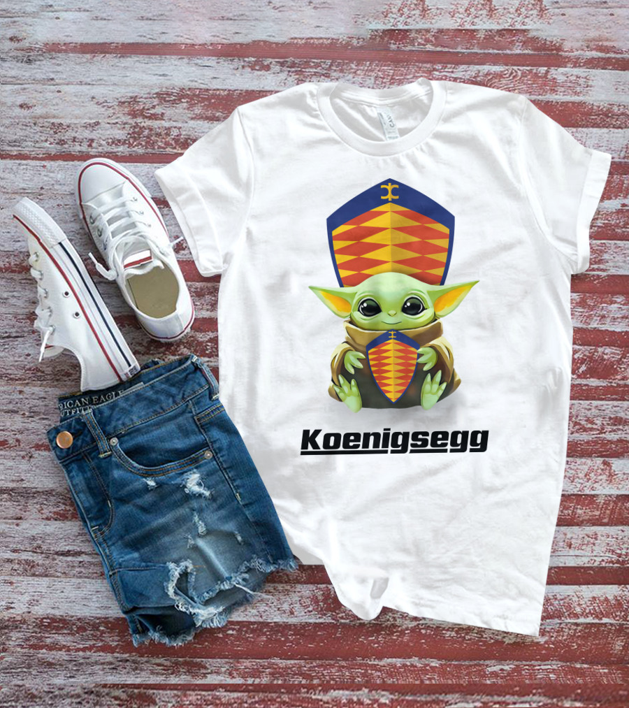 Baby Yoda Holding Koenigsegg Emblem With Shield T-Shirt
