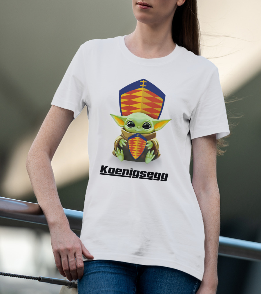 Baby Yoda Holding Koenigsegg Emblem With Shield T-Shirt