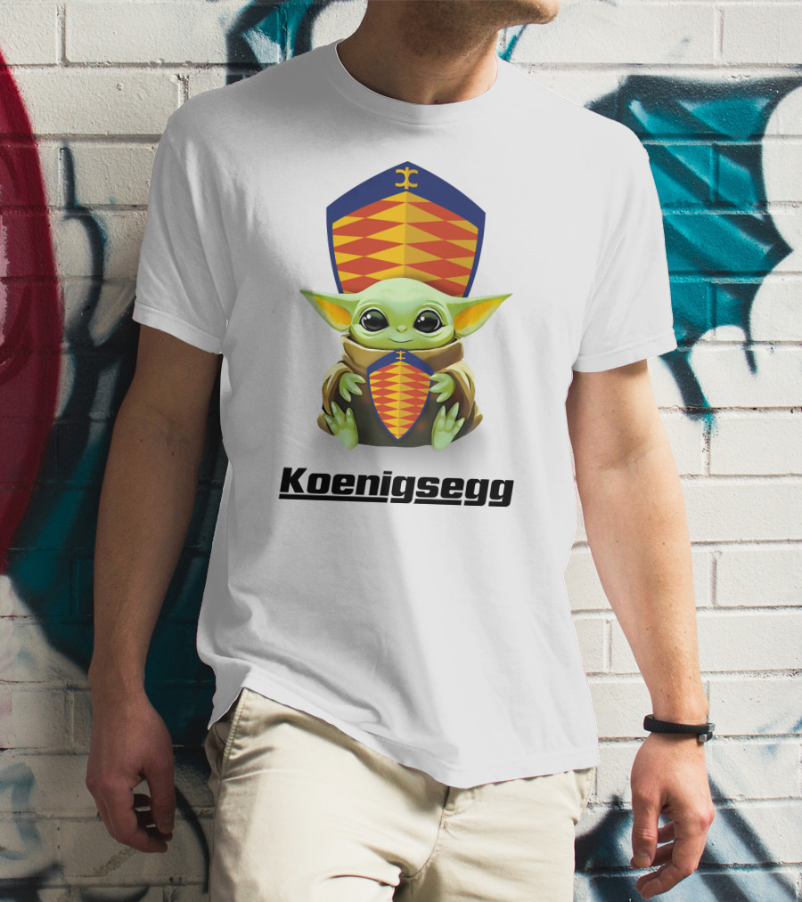 Baby Yoda Holding Koenigsegg Emblem With Shield T-Shirt
