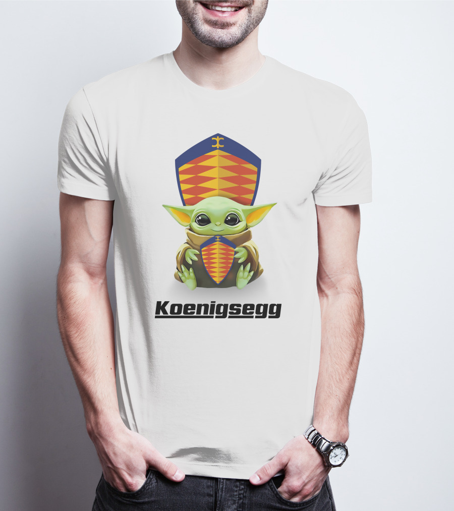 Baby Yoda Holding Koenigsegg Emblem With Shield T-Shirt