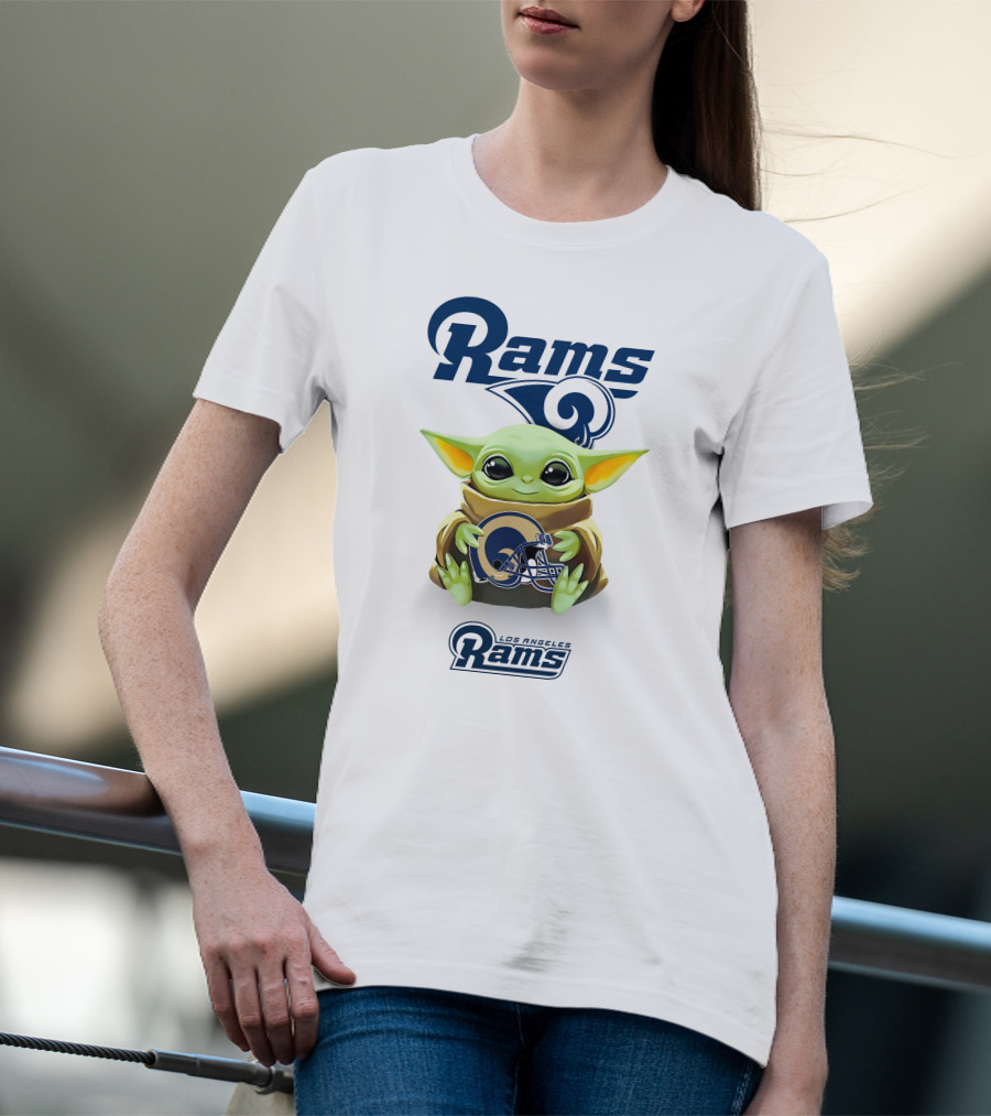 Baby Yoda Hug Rams Los Angeles Rams Helmet T-Shirt