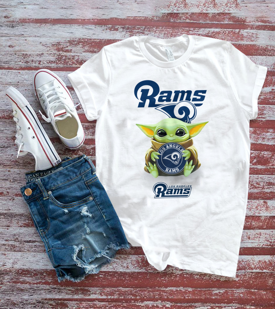 Rams Los Angeles Rams Baby Yoda Holding Los Angeles Rams T-Shirt