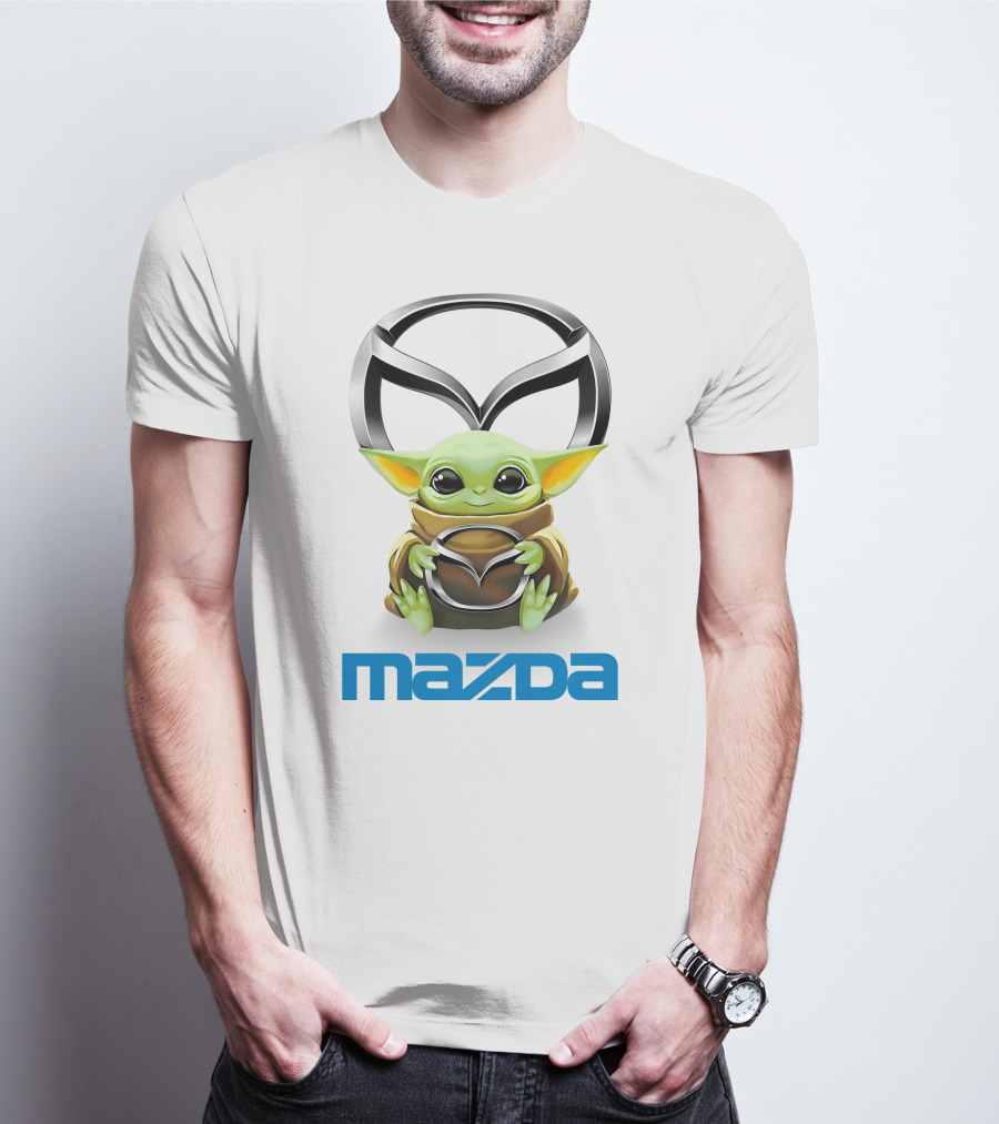 Baby Yoda Hug Mazda Logo White T-Shirt