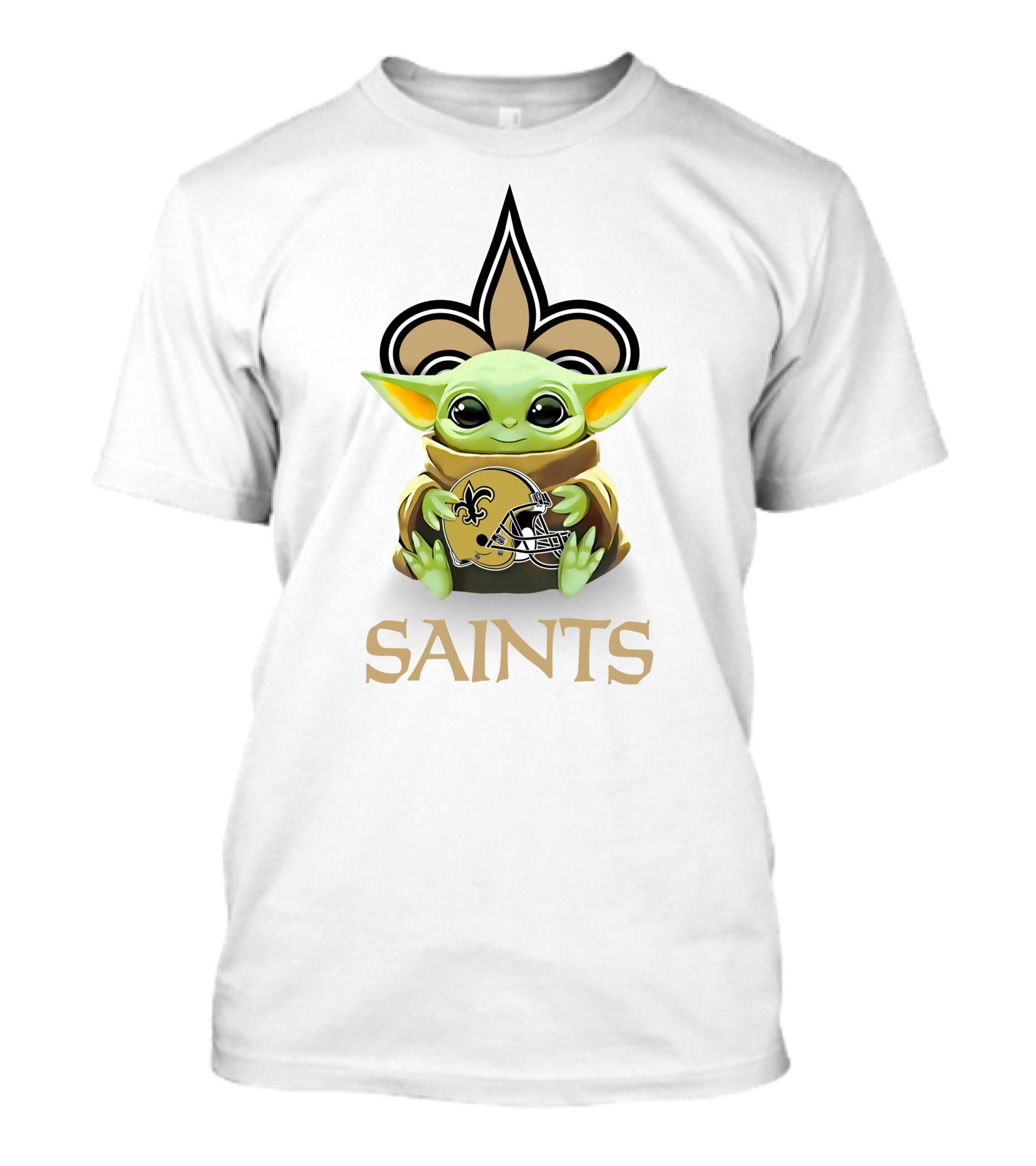 Baby Yoda Saints Helmet Hug With New Orleans Saints T-Shirt