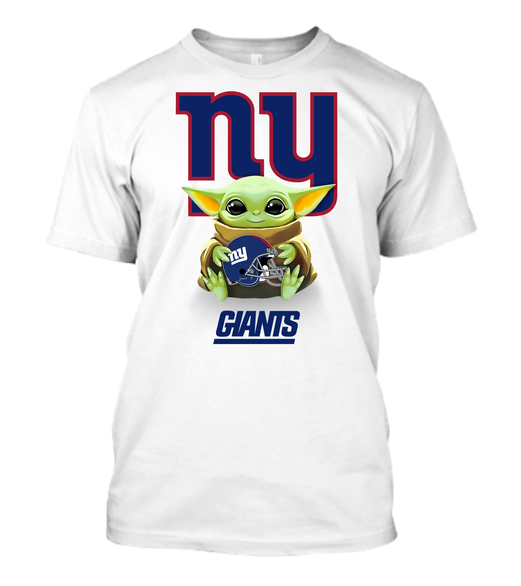 Baby Yoda Holding New York Giants Helmet Under Team T-Shirt