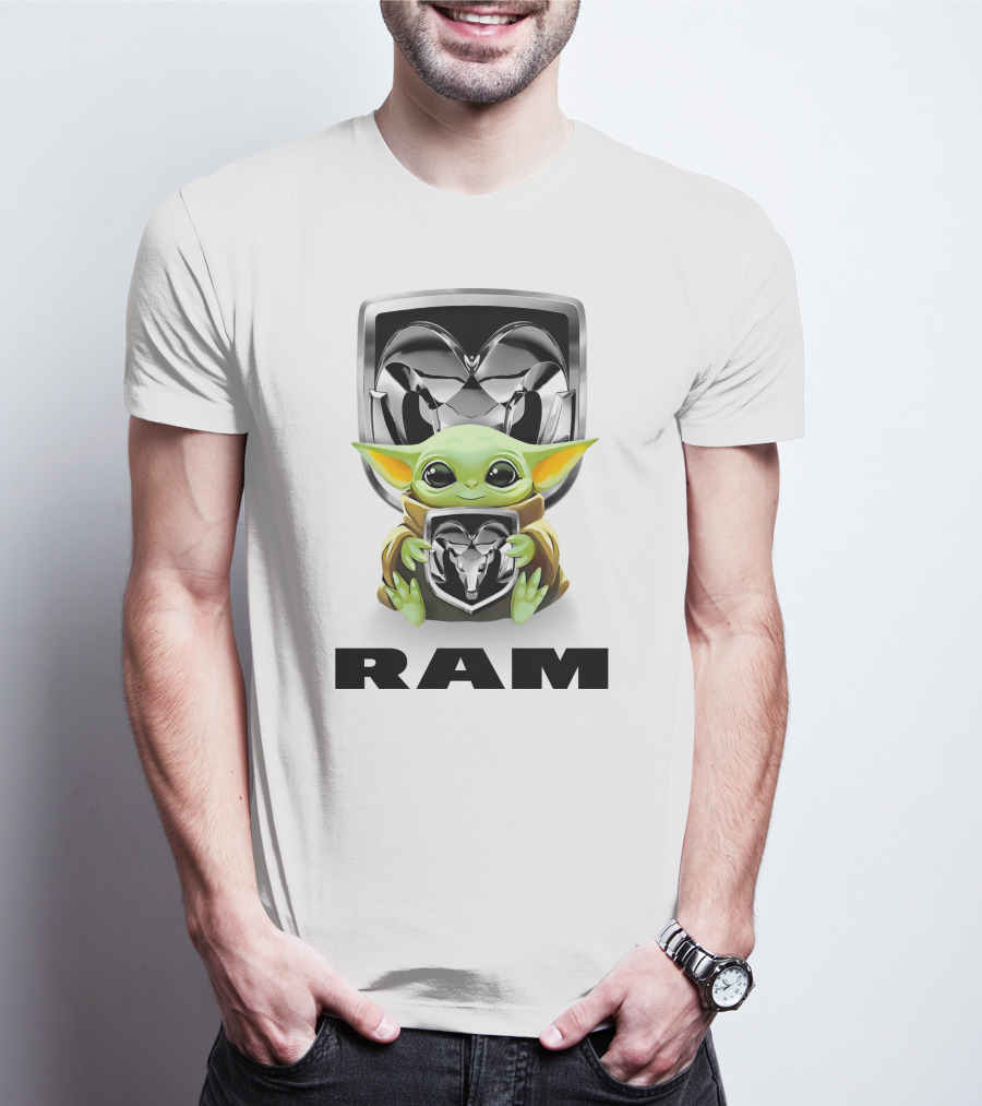 Baby Yoda Holding Ram Logo With Large Ram Text T-Shirt