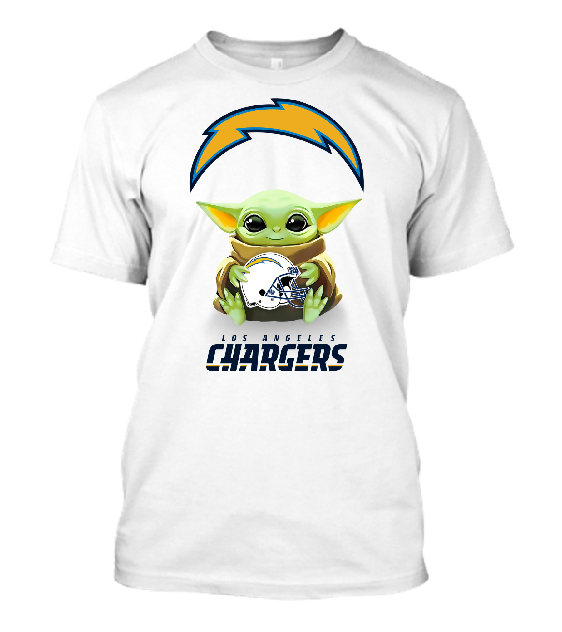 Baby Yoda Los Angeles Chargers Helmet Hug T-Shirt