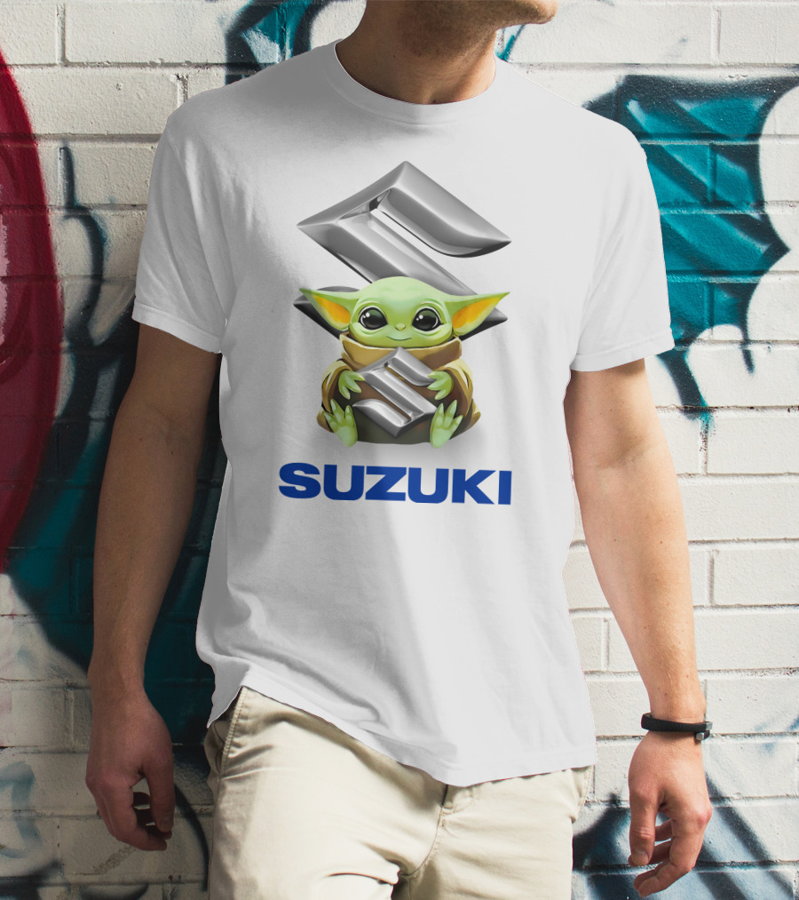 Baby Yoda Holding Suzuki Logo Emblem T-Shirt