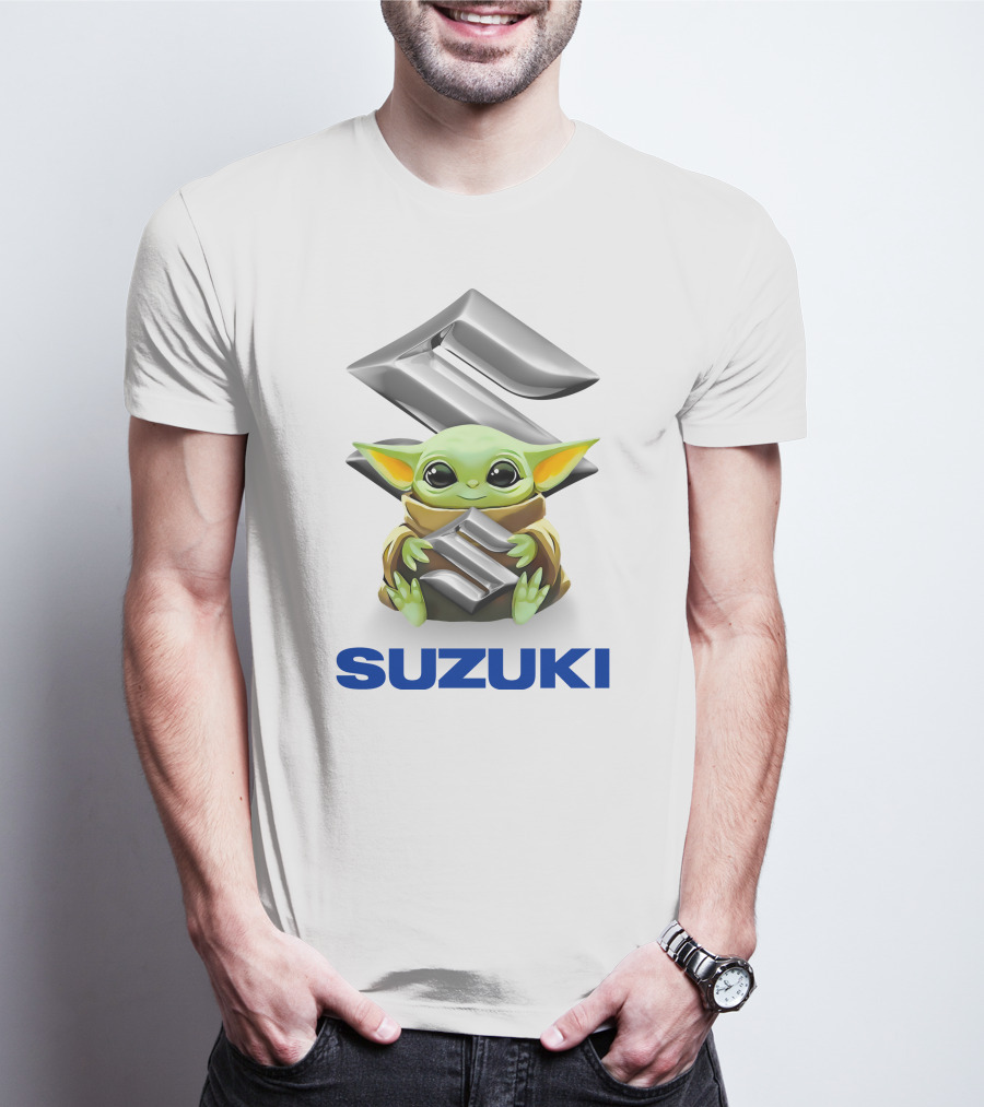 Baby Yoda Holding Suzuki Logo Emblem T-Shirt