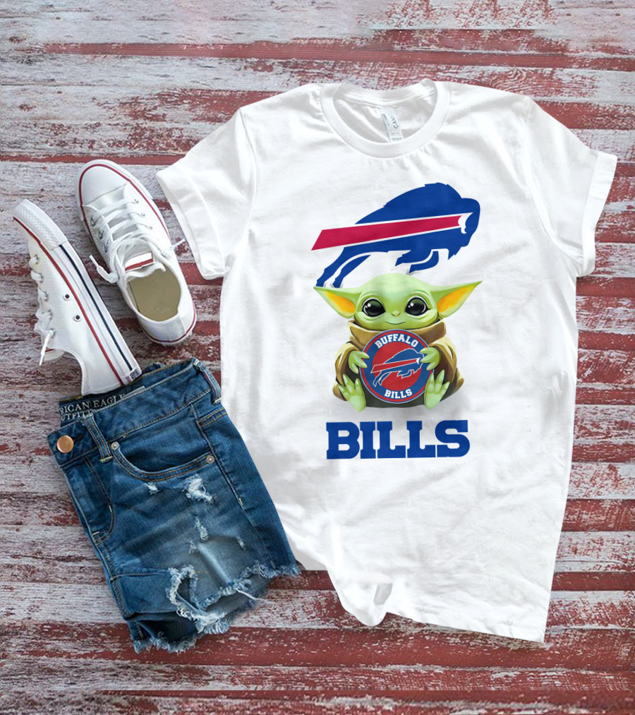 Buffalo Bills Baby Yoda Star Wars Hugging Team Logo White T-Shirt