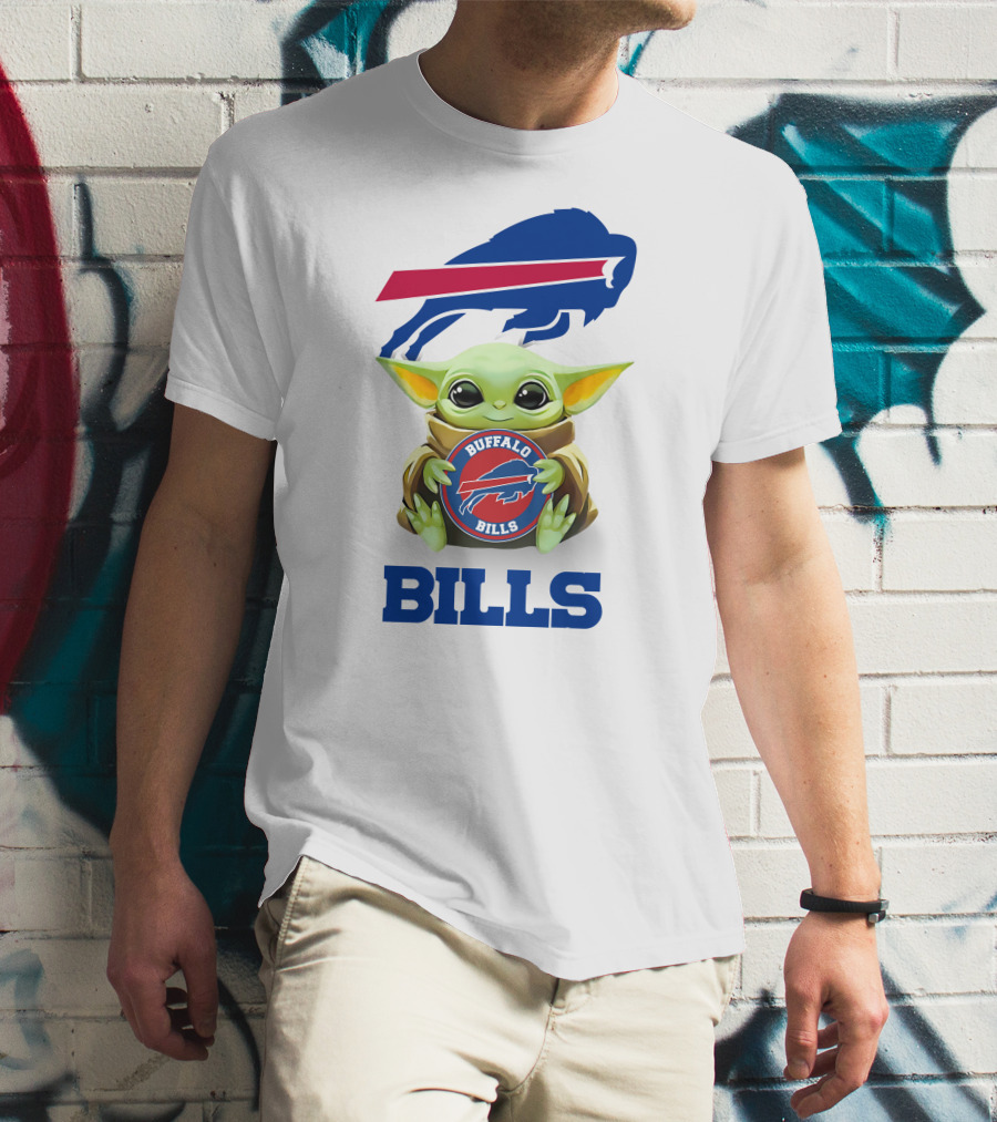Buffalo Bills Baby Yoda Star Wars Hugging Team Logo White T-Shirt