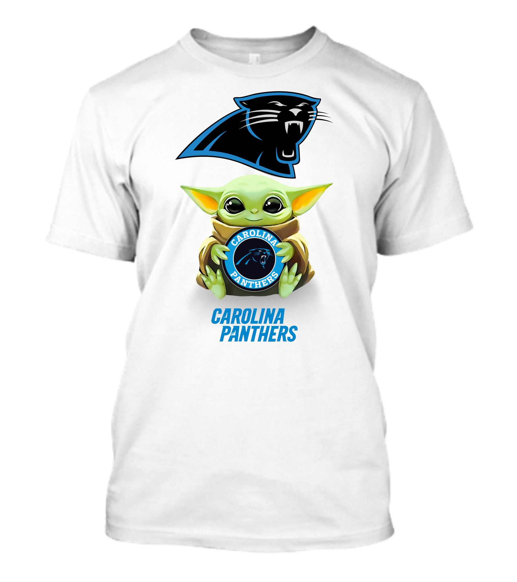 Star Wars Baby Yoda Holding Carolina Panthers Emblem T-Shirt