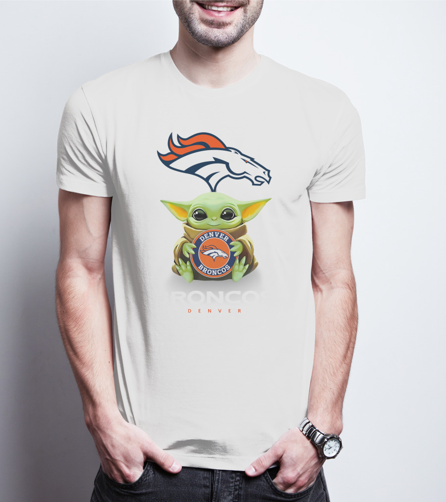Star Wars Baby Yoda Holds Denver Broncos Emblem T-Shirt