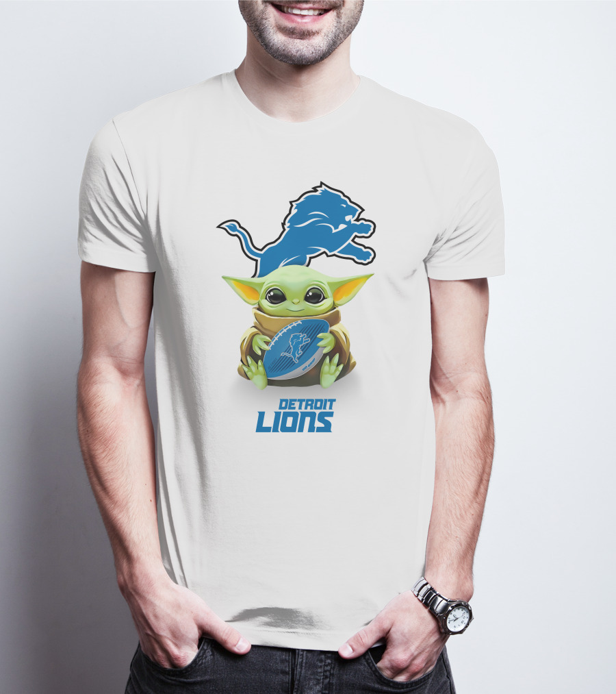 Star Wars Baby Yoda Hug Detroit Lions Football Fan白 T-Shirt