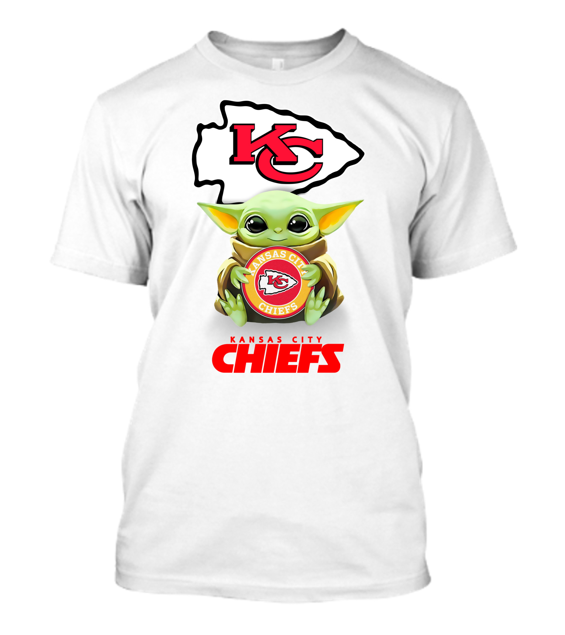 Star Wars Baby Yoda Kansas City Chiefs Hug KC Emblem White T-Shirt