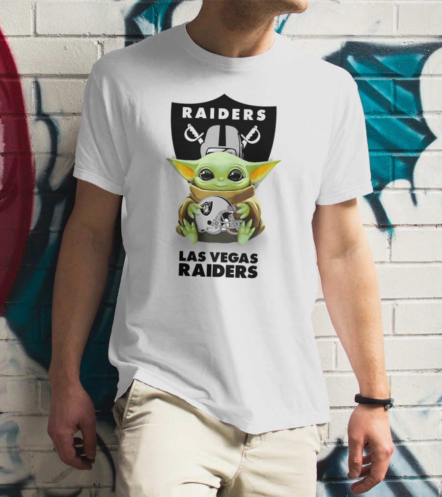 Star Wars Baby Yoda Hugging Las Vegas Raiders Helmet T-Shirt