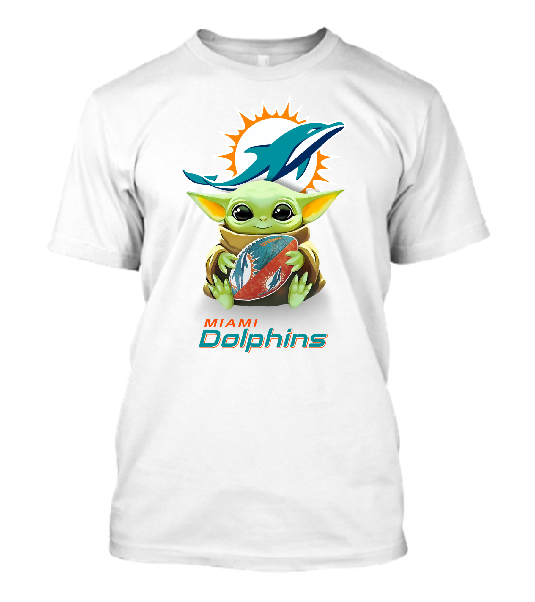 Star Wars Baby Yoda Hug Miami Dolphins Football Tailgate White T-Shirt