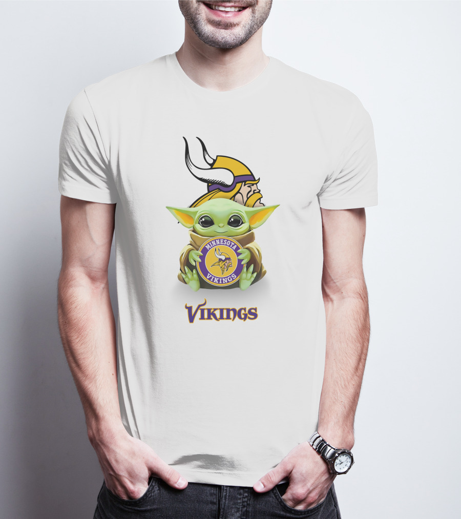 Star Wars Baby Yoda Holding Minnesota Vikings Vikings Logo White T-Shirt