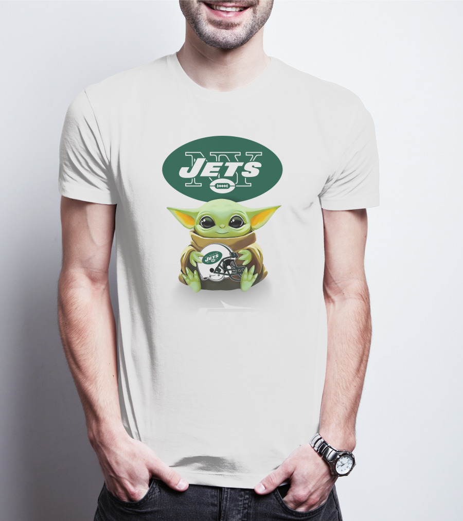 Star Wars Baby Yoda Holding New York Jets Helmet Jets T-Shirt