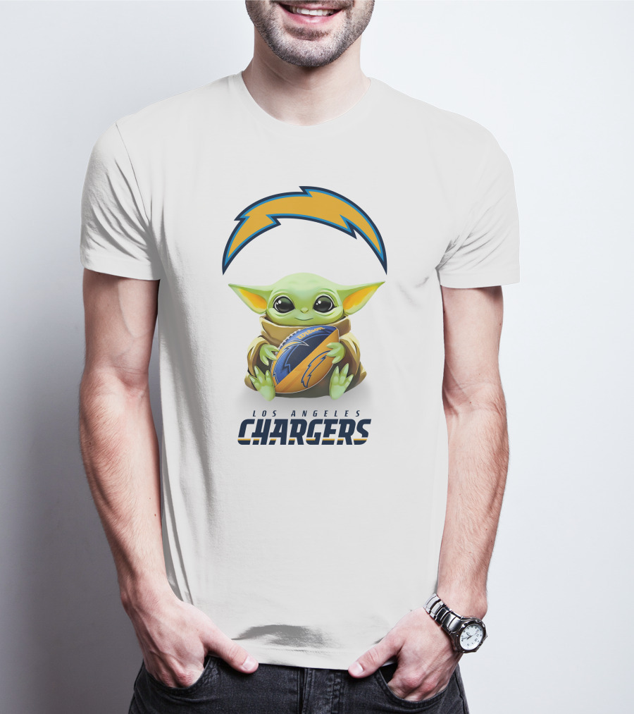 Star Wars Baby Yoda Los Angeles Chargers Football Hug White T-Shirt