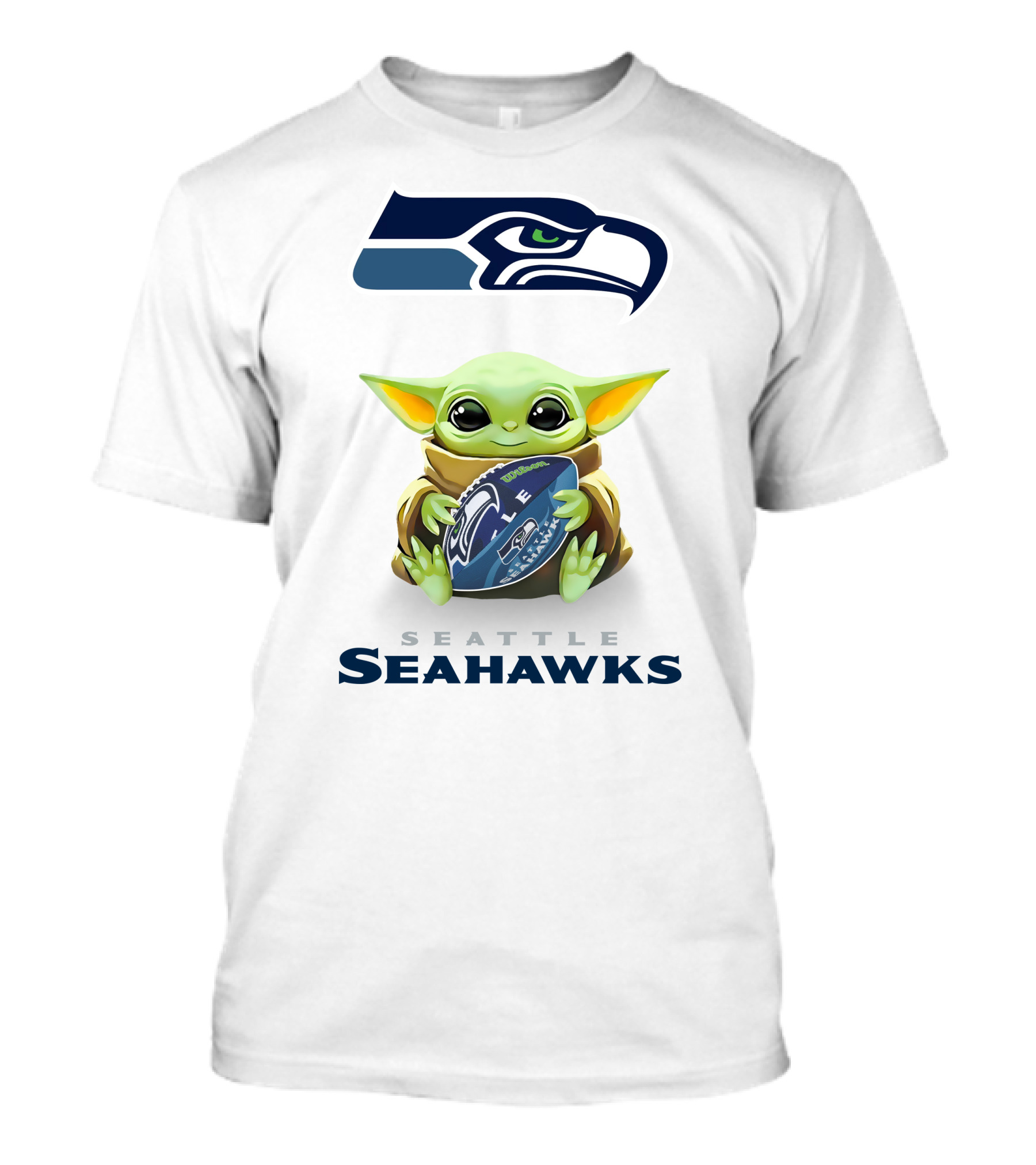 Star Wars Baby Yoda Seattle Seahawks Hugging Football T-Shirt