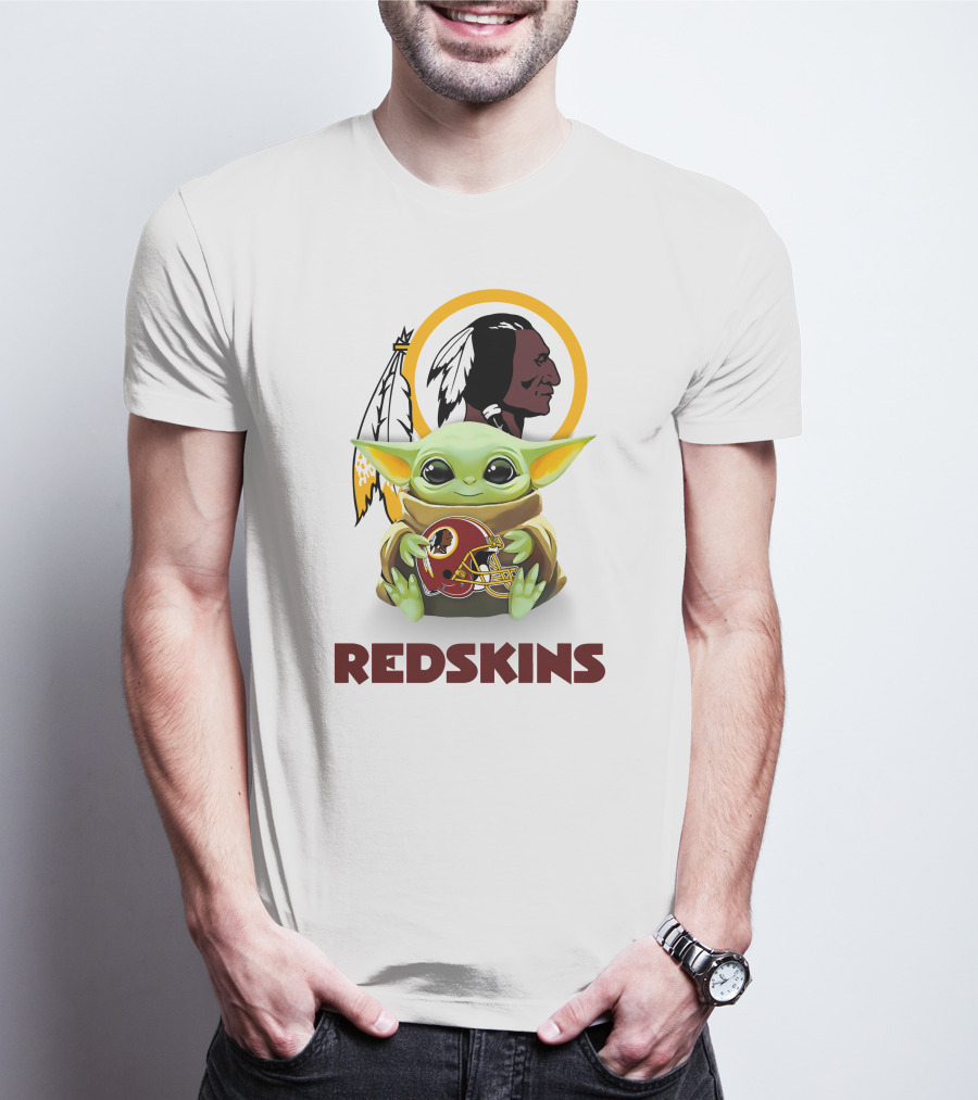 Star Wars Baby Yoda Holding Washington Redskins Helmet T-Shirt