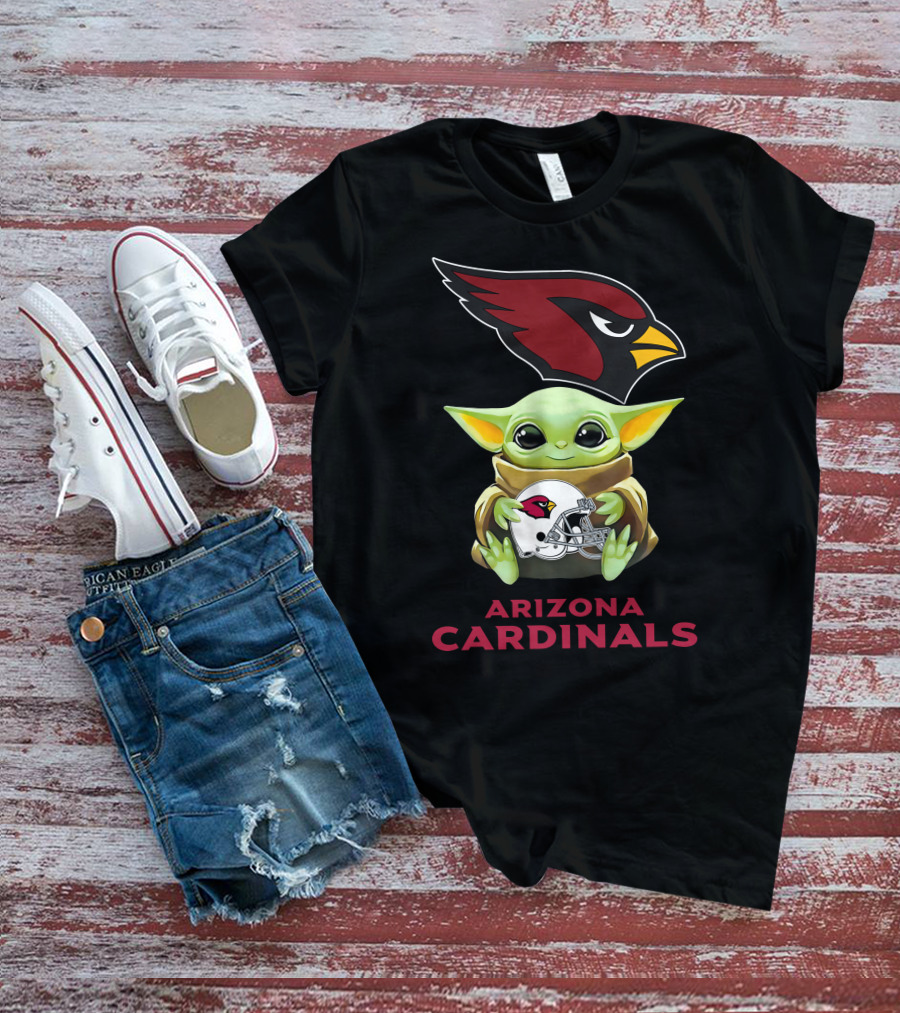 Grogu Hugging Arizona Cardinals Helmet With Team T-Shirt