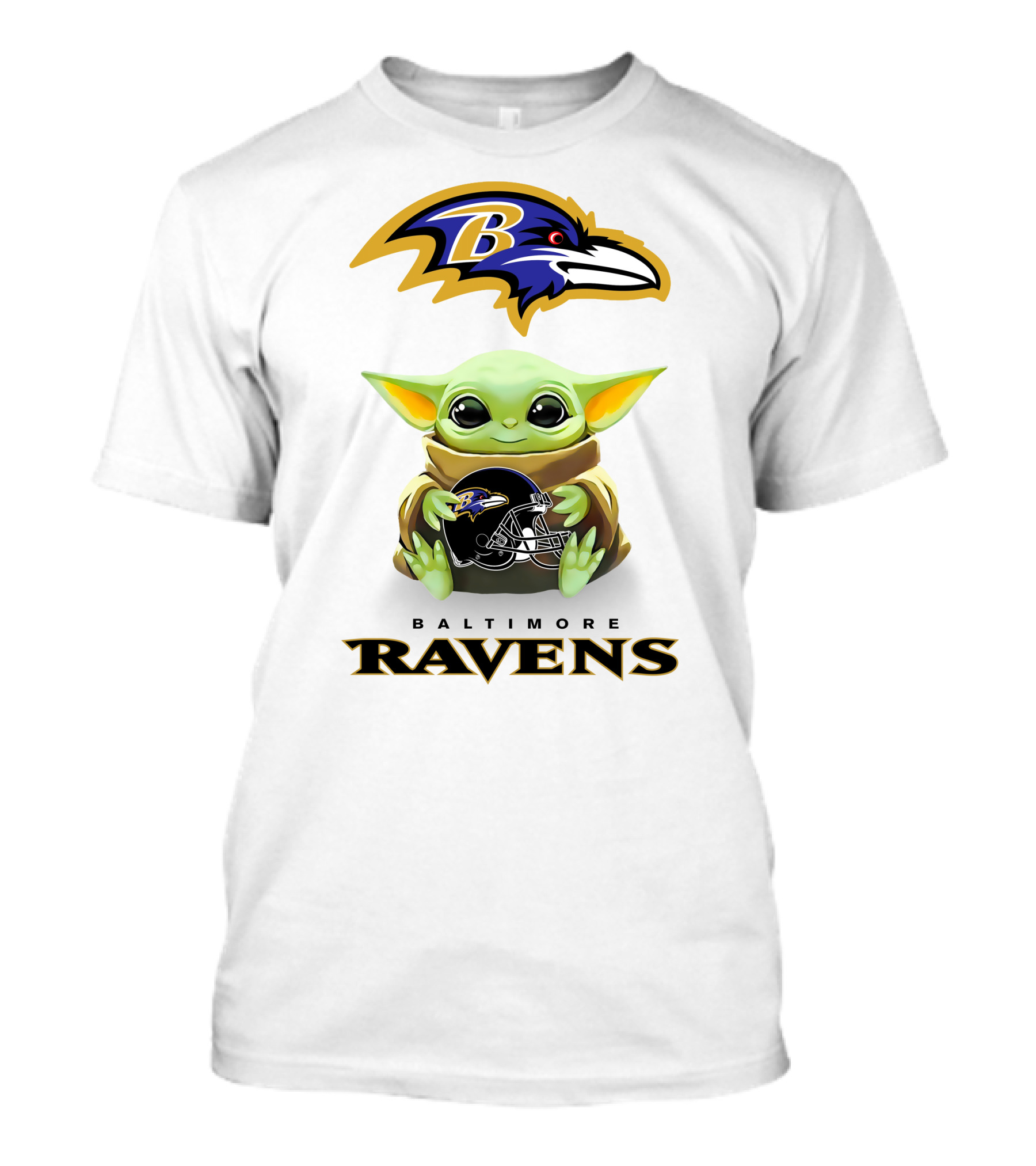 Baltimore Ravens Grogu Holding Ravens Helmet With Team T-Shirt