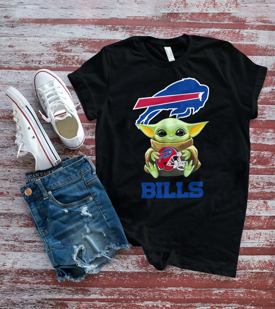 Grogu Holding Buffalo Bills Helmet With Logo And BILLS Text T-Shirt