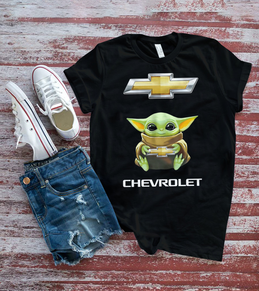 Grogu Holds Chevrolet Logo With Star Wars T-Shirt