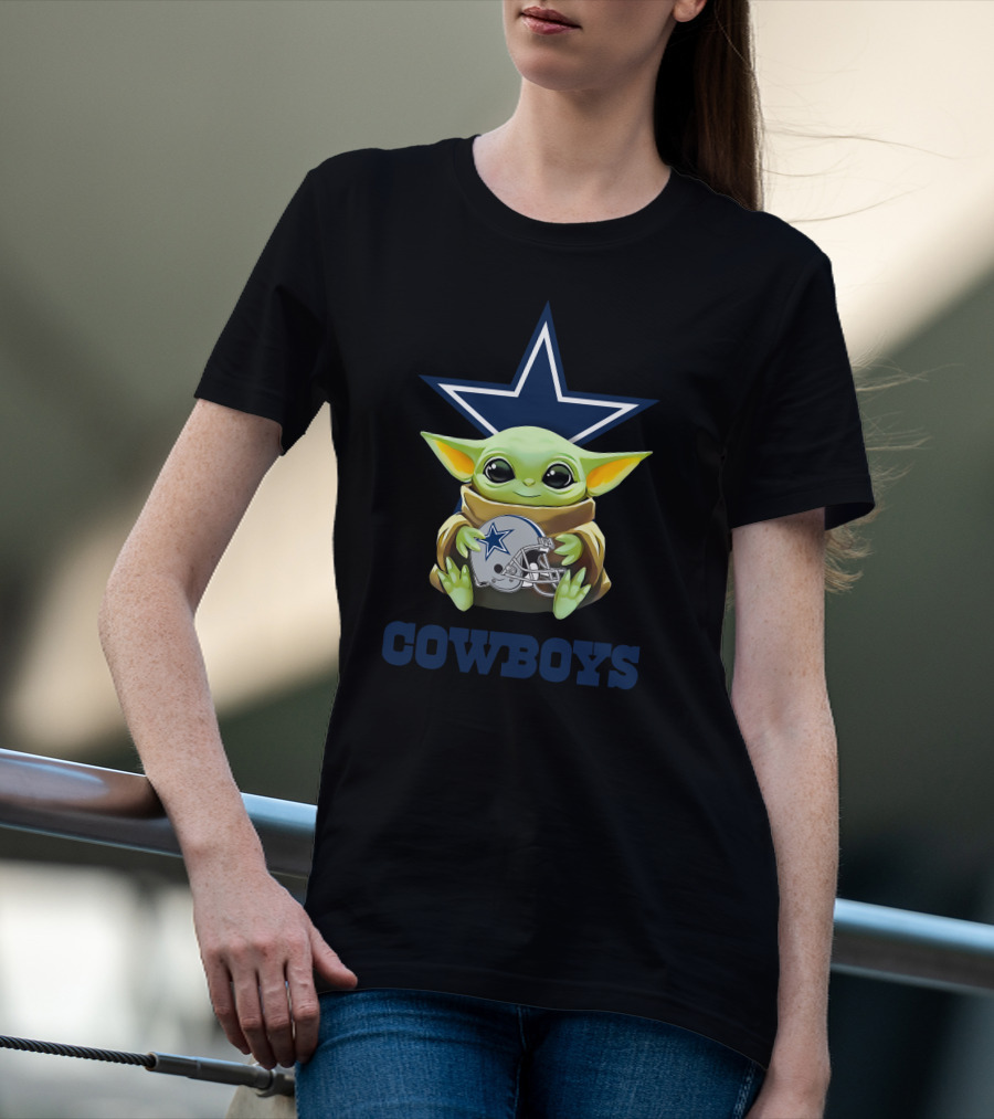 Grogu Holding Dallas Cowboys Helmet With Star Logo And COWBOYS Text T-Shirt