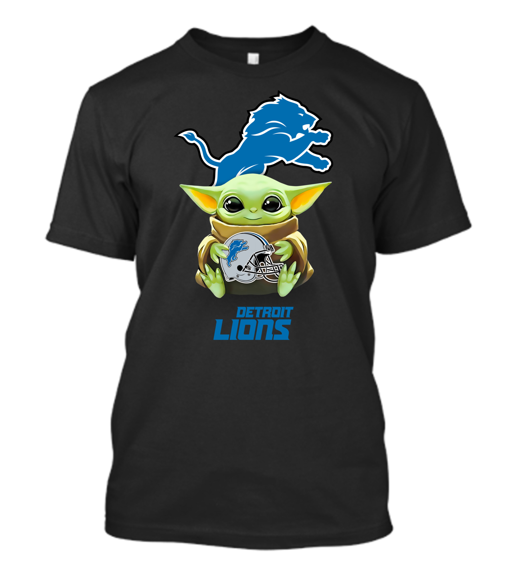 Grogu Holding Detroit Lions Helmet With Team T-Shirt