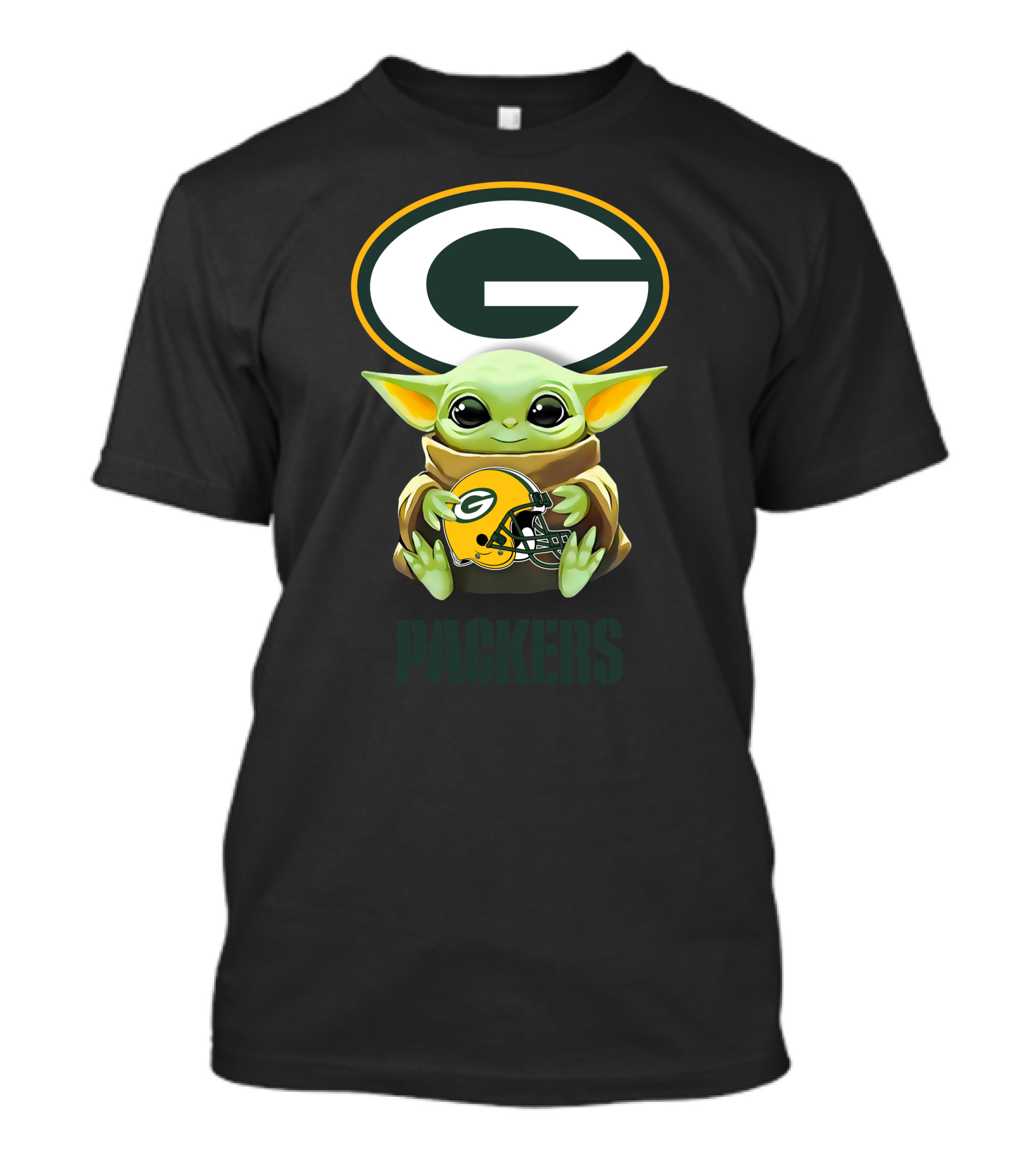 Grogu Holding Green Bay Packers Helmet With Packers T-Shirt
